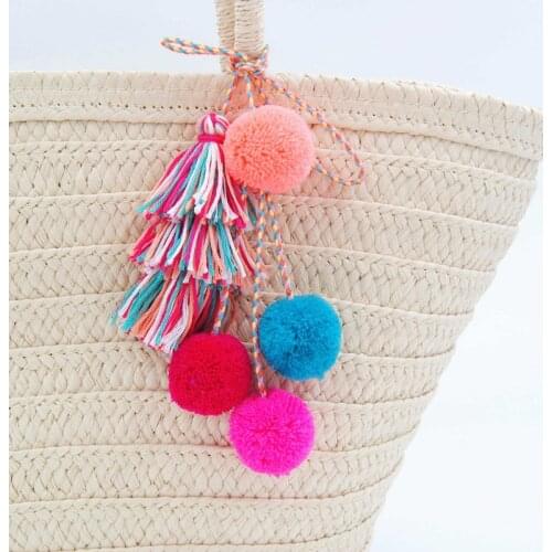 New colorful pom pom tassels Bohemian for Purse Accessories Bag Decoration Pendan beach straw bag handbag cloths summer fashion