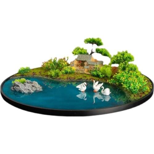 New Chinese Style Turntable Middle Decoration Flower Decorative Ornaments Table Flower round Miniature Landscape Dining Table