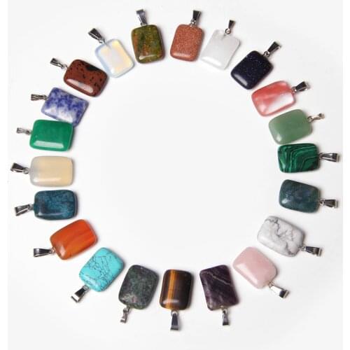 Wholesale Stone Pendant Square Shape Pendants Opal/Malachite/Sodalite/Agat/Crystal Charms For Necklaces Jewelry Making 20*15 mm