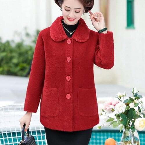 Autumn Winter Women Coat Middle-aged Elderly Jacket Fashion Female Overcoat Casual Outwear Womens Mink Fleece Woolen Coat R892