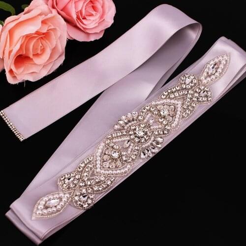Wedding Waistband Accessory Applique For Evening Prom Dresses Wedding decoration Ribbon Satin Belt Rhinestone Bridal Belt