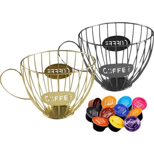 Universal Coffee Cup Shape Fruit Tray Multi-purpose Hollow Metal Coffee Capsule Pods Storage Basket Holder Rack Hotel Accessory