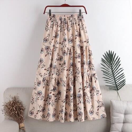 Elastic waist corduroy fabric printing stitching skirt with big swing for autumn winter new high waist slimming womens skirt