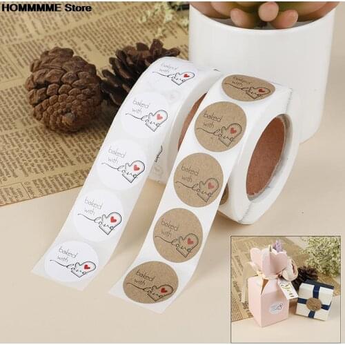 Baked With Love Round Kraft Paper Sticker Adhesive Baking Label For Christmas Festival Cake Box Gift