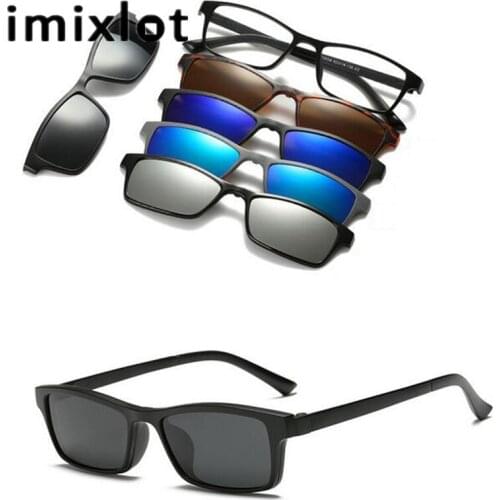IMIXLOT Clip Mirrored Magnetic Sunglasses Custom Prescription Myopia Polarized Clips Men Clip on Sunglasses 5 Lens