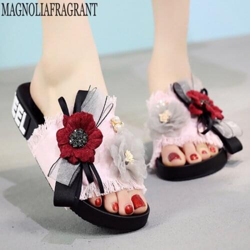 Women shoes fashion women sandals bohemia beaded tassel cowboy women slippers flat sandals women summer shoes flip flop c553