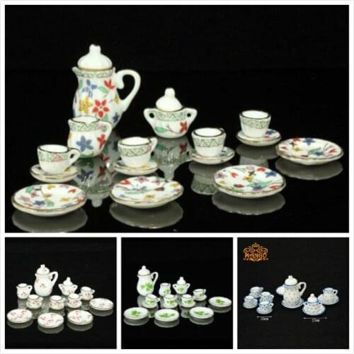 1/12 Dollhouse Miniature Dining Ware Porcelain Tea Set Dish Cup Plate 15pcs Child classic toy Free Shipping