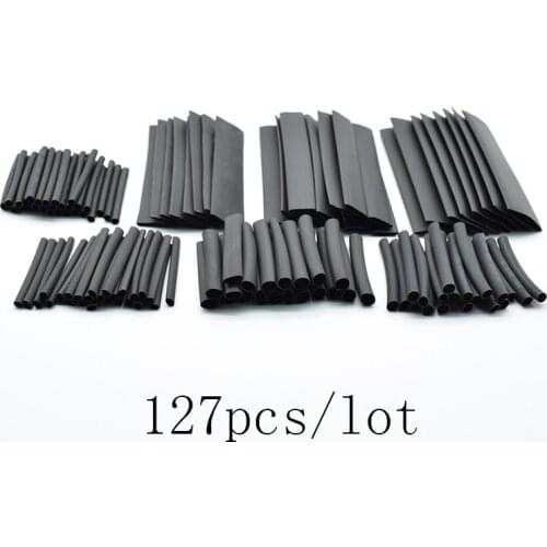 127pcs Black Assorted Polyolefin Heat Shrink Tubing Tube Cable Sleeves Wrap Wire Set 8 Size
