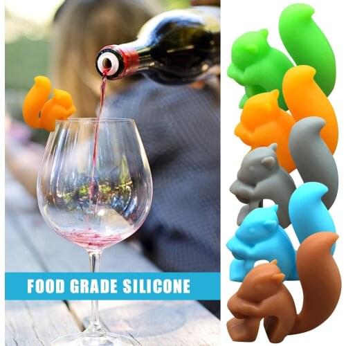 15PCS Silicone Wine Glass Recognizer Whiskey Cup Mug Tea Bag Holder Hangers Cute Drink Markers Squirrel Shaped Identifier