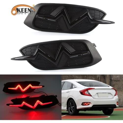 2PCS For Honda Civic 10th X 2016 2017 2018 Car LED Rear Bumper Reflector Light Fog Lamp Auto Brake Turn Signal Lights
