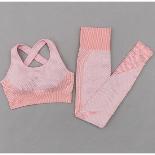 2PCS Seamless Yoga Sets Women Fitness Clothing High Waist Gym Leggings Cross Back Bra Sports Suits Workout Running Sportswear