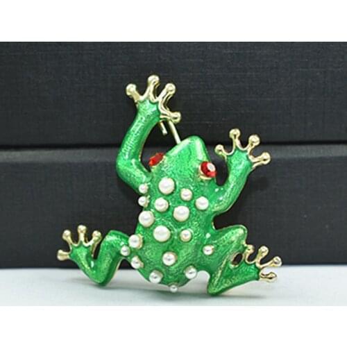 2018 Fashion Jewelry Cute Enamel Pin Metal Pearl Crystal Rhinestone Frog Brooch Broches Vintage Animal Brooches For Women Men