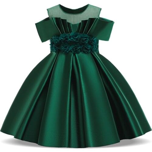 2021 Flower Evening Dress Kids Dresses For Girls Clothes Children Back Bowknot Princess e Elegant Party Dress Girl Gown Satin