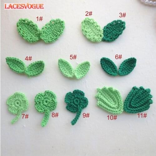 60PCS/lot Handmade woolen Yarn Crochet Knitted Leaves applique Patchwork DIY needlework sewing accessories Cloth paste 380