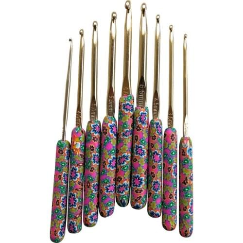 9pcs Aluminum Crochet Hooks Set Ceramic Handle Knitting Needles DIY Sewing Craft for Home Mother Braiding Stitch Supplies