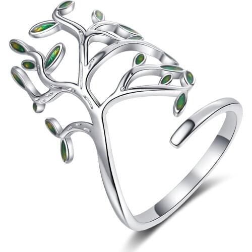 925 Sterling Silver Ring Green Leaf Open Ring Ins Style Leaf Ring For Girl Jewelry Gift