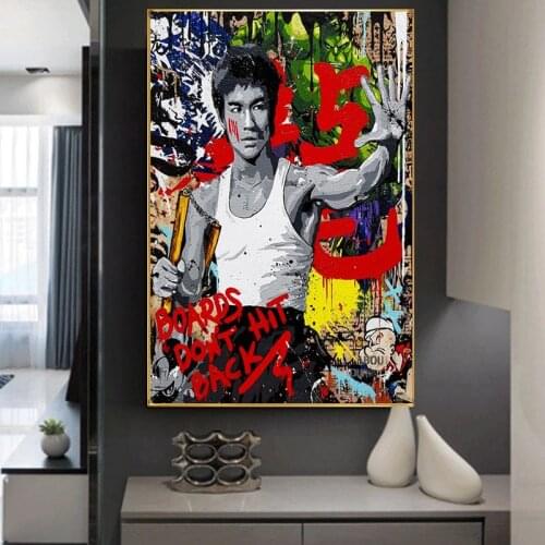 Abstract Bruce Lee Nunchaku Graffiti Art Canvas Painting Kung Fu Poster and Print Wall Art Picture for Living Room Decor Cuadros