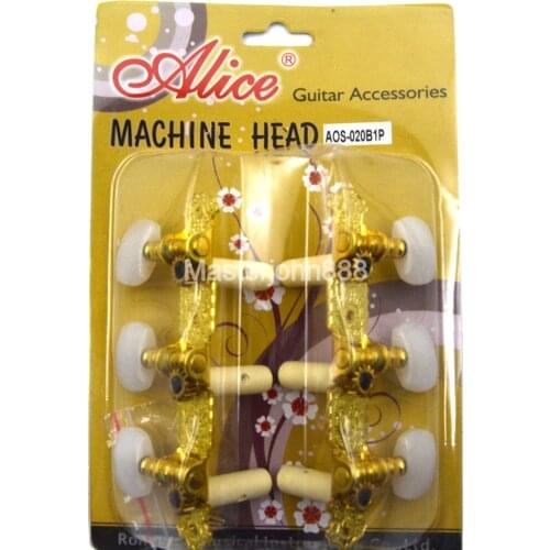 Alice AOS-020/B1 Gold-Plated Classical Guitar Tuning Pegs Open Gear Tuners Machine Head Long PC White Button
