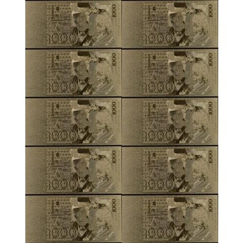 10pcs/lot Gold Banknote Germany 1000 Metal Pure Gold Plated Banknote for Collection Gifts