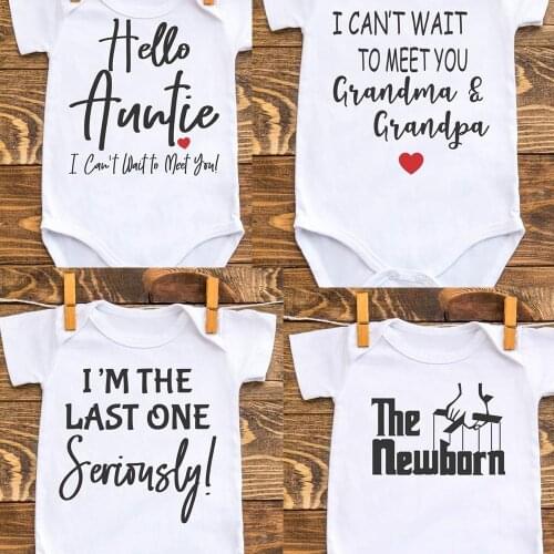 Can't wait to meet grandma grandpa&auntie Baby Bodysuit Pregnancy announcement Clothes one piece Boy Girl shower gift