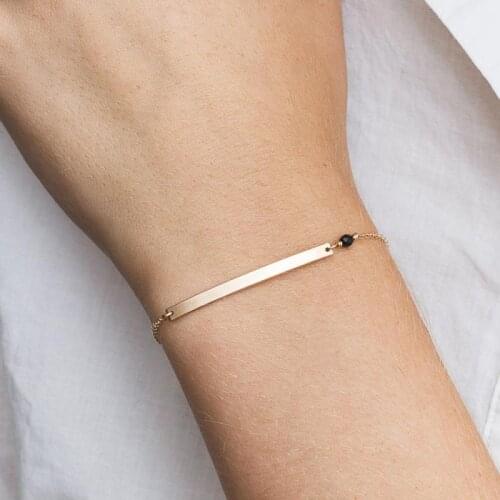 Visunion Stainless Steel Bracelets Geometric Tube Box Chain Simple Glossy Bracelet & Bangles Black Bead Gold Color Bracelets