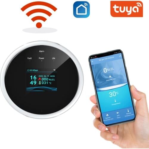 Tuya WiFi Natural Gas Sensor Household Combustible LPG Gas Alarm Detector LED Display Screen Leakage Sensor Temperature Detector