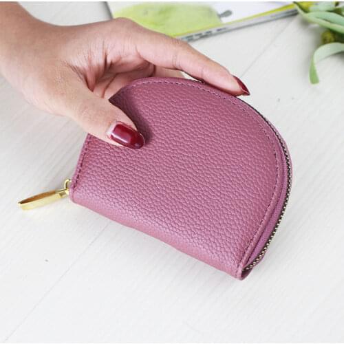 Genuine Leather Credit credit card Holder Men Zipper Pocket Coin Purse Mini Business Card Women Case Zipper Wallet purple Purses