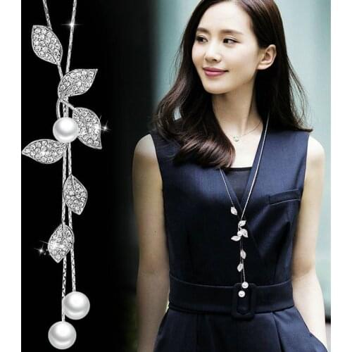 Elegant Leaf Long Necklace Women Bijoux New Fashion Jewelry Simulated-Pearl Necklaces Pendants 2020 HOT NEW