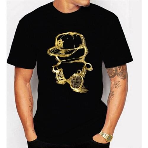 Mens top pure cotton T-shirt summer daily short sleeve top gold mens large fashionable new T-shirt