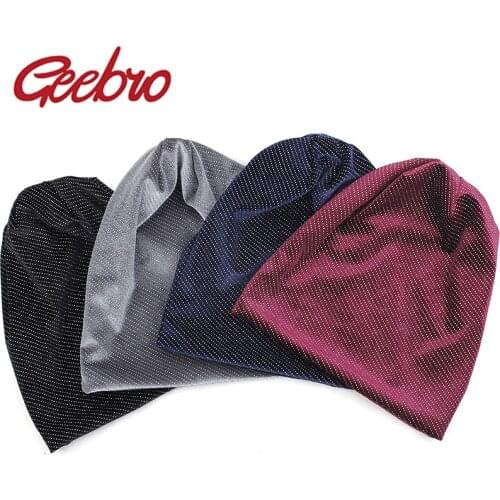 Geebro Unisex Casual Solid Color Beanies Hat Adult Men Women Outdoor Polka Dot Stripes Hats Hiphop Design