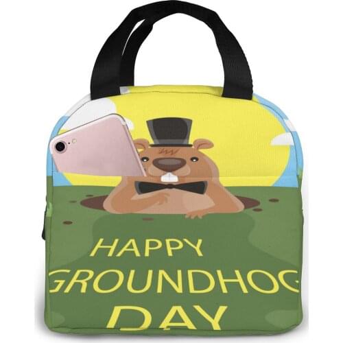 Insulated Lunch Bag Thermal Happy Groundhog Day Tote Bags Cooler Picnic Food Lunch Box Bag