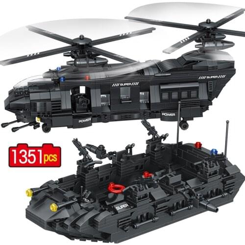 1351PCS SWAT Team Transport Helicopter Building Blocks Military City Police Figures Education FiguresBricks Kids Toys