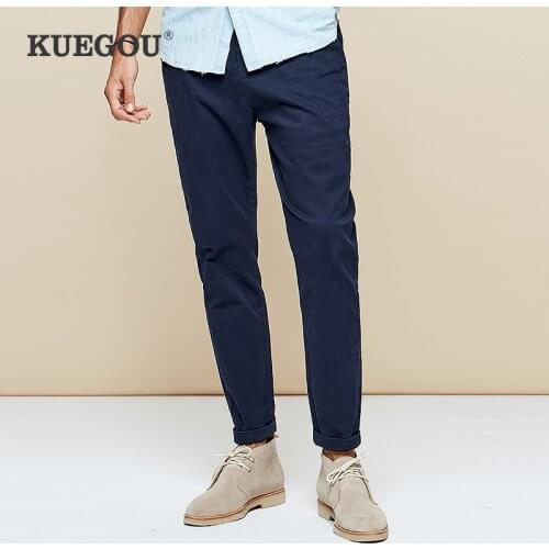 KUEGOU 2020 Autumn Cotton Embroidery Black Casual Pants Men Trousers Long For Male Wear Fashion Vintage Brand Work Clothing 9790