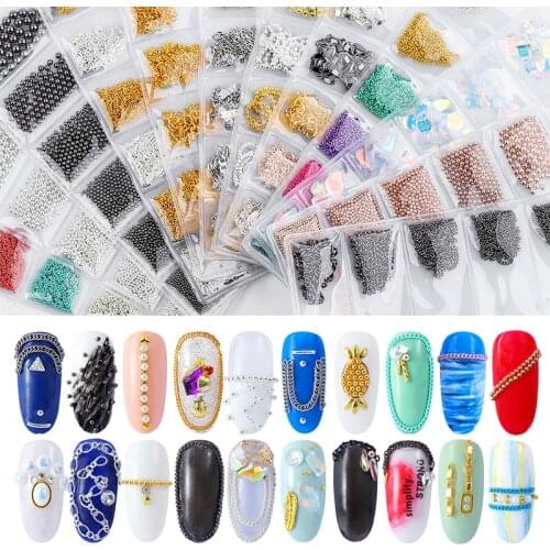 1 Pack Metal Nail Chains Caviar Beads 3D Punk Multi-size Snake Bone Crystal Nail Art Decoration DIY UV Gel Manicure Accessories