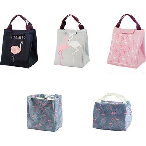 Cute Flamingo Portable Insulated Canvas Cooler Picnic Lunch Bag Thermal Food Tote Bento Box Tote Picnic Storage Bag Pouch Bags