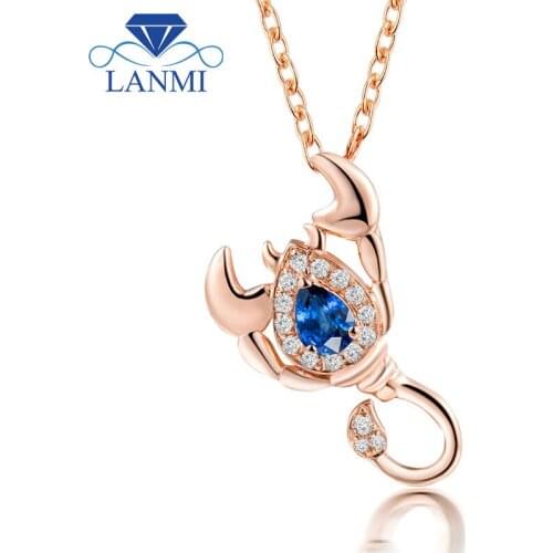 Fashion Animal Cancer Pendant With Oval 3.5x4.5mm Genuine Sapphire Diamond Solid 18K Gold WP086A