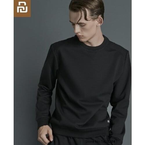 Youpin Classic mens fleece Round neck sweater Skin friendly soft Loose Autumn cotton coat male Solid color long sleeve t-shirt