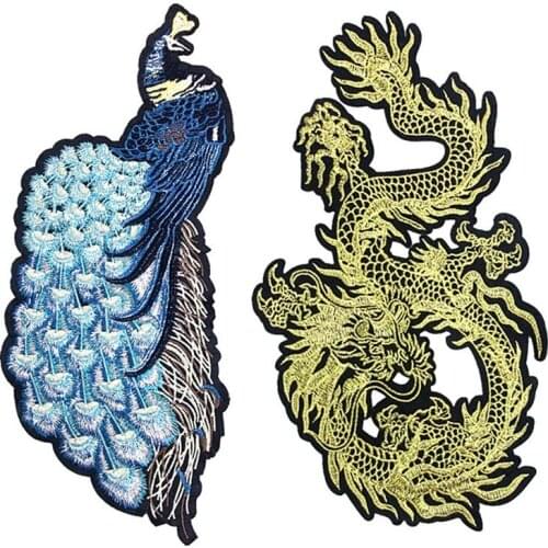 Peacock Animal Patches Decorative Clothes Dragon Embroidery Stickers Decals DIY Apparel Sewing Clothing Coat Fabric Appliques