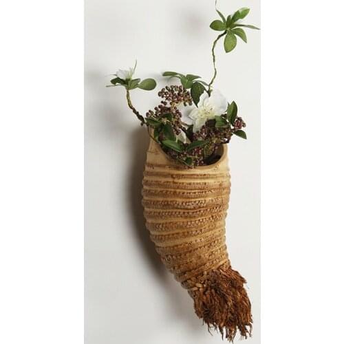 Handmade Wall-Mounted Bamboo Root Flower Device Retro Tea Ceremony Ornaments Living Room Flower Arrangement Dried into Vase