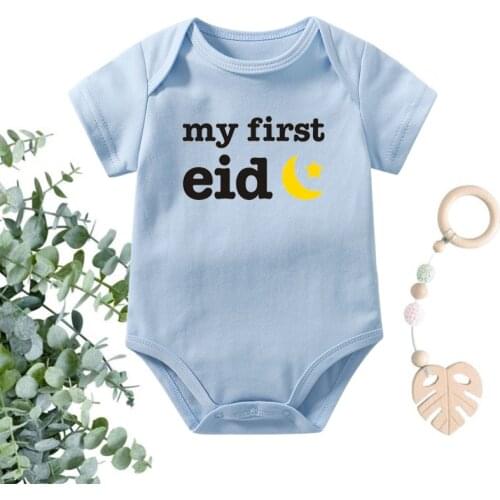 My First Eid Printed New Baby Short Sleeve Jumpsuit Casual Cotton Girl Boy Onesies Rompers Newborn Baby Clothes Gifts