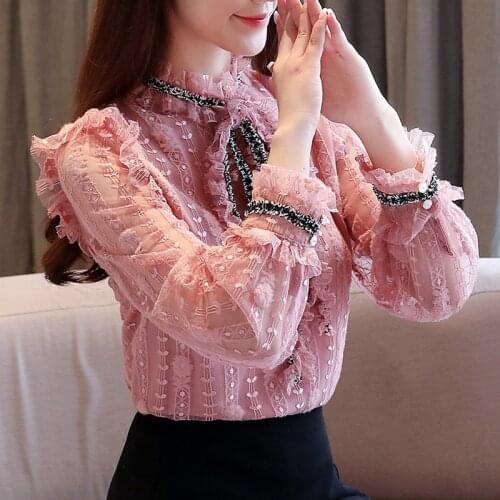 Autumn 2020 New рубашка женская Long Sleeve Lace Up Blouse With Bow Tie Bottoming For Womens Top Fashion Long Sleeve Lace Shirt