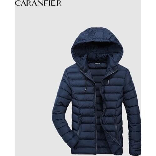 CARANFIER Mens Winter Parkas Hooded Thicken Warm Cotton Overcoat Male Solid Coats Breathable Fashion Men Jackets Zipper 2018 New