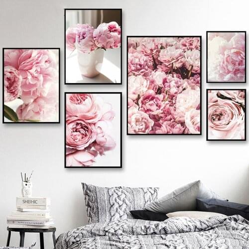 Nordic Minimalist Posters and Prints Pink Peony Flower Kids Room Decor Canvas Painting Wall Art Picture for Living Room Decor