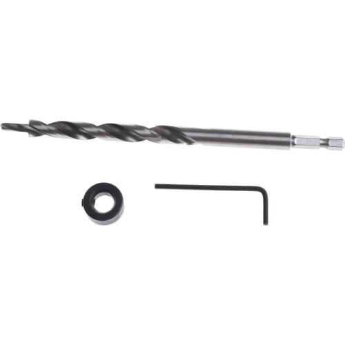 High Quality 3/8" Hex Pocket Hole Twist Step Drill Bit+Stop Collar Set For Kreg Jig Guide