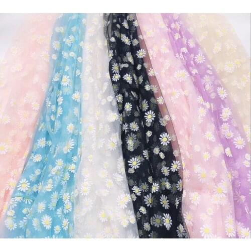 50*145cm Daisy Flower Print Tulle Fabric for Girl Princess Dress Mesh GauzeFabric Handmade DIY Doll Clothing Decoration,1Yc19581