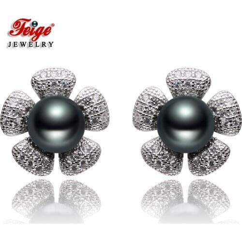 Vintage Flowers 925 Sterling Silver 2 Colors Natural Freshwater Pearl Stud Earrings for Women Anniversary Gifts Jewelry FEIGE