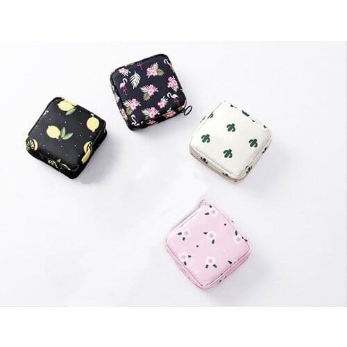 1 Pcs Cute Sanitary Napkin Storage Bag Small Floral Lemon Waterproof Cosmetic Lipstick Bag Coin Purse Travel Accessories Tools