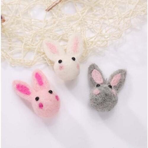 Cute Rabbit Bunny Head Wool Felt Cartoon Animal head Handmade DIY Material Women Girls Hairpin Hair Bands Jewelry Accessory 1PC