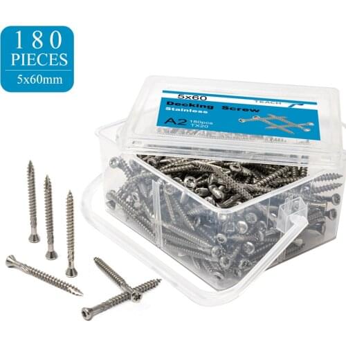 #10x2-3/8 Torx Slot Knurled Type 17 Stainless Steel Deck Screws T25 Drive ,180 Pcs