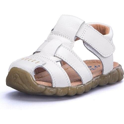 2018 Boys soft Leather Sandals with Cow Muscle Bottom, Solid kids Beach Shoes for summer